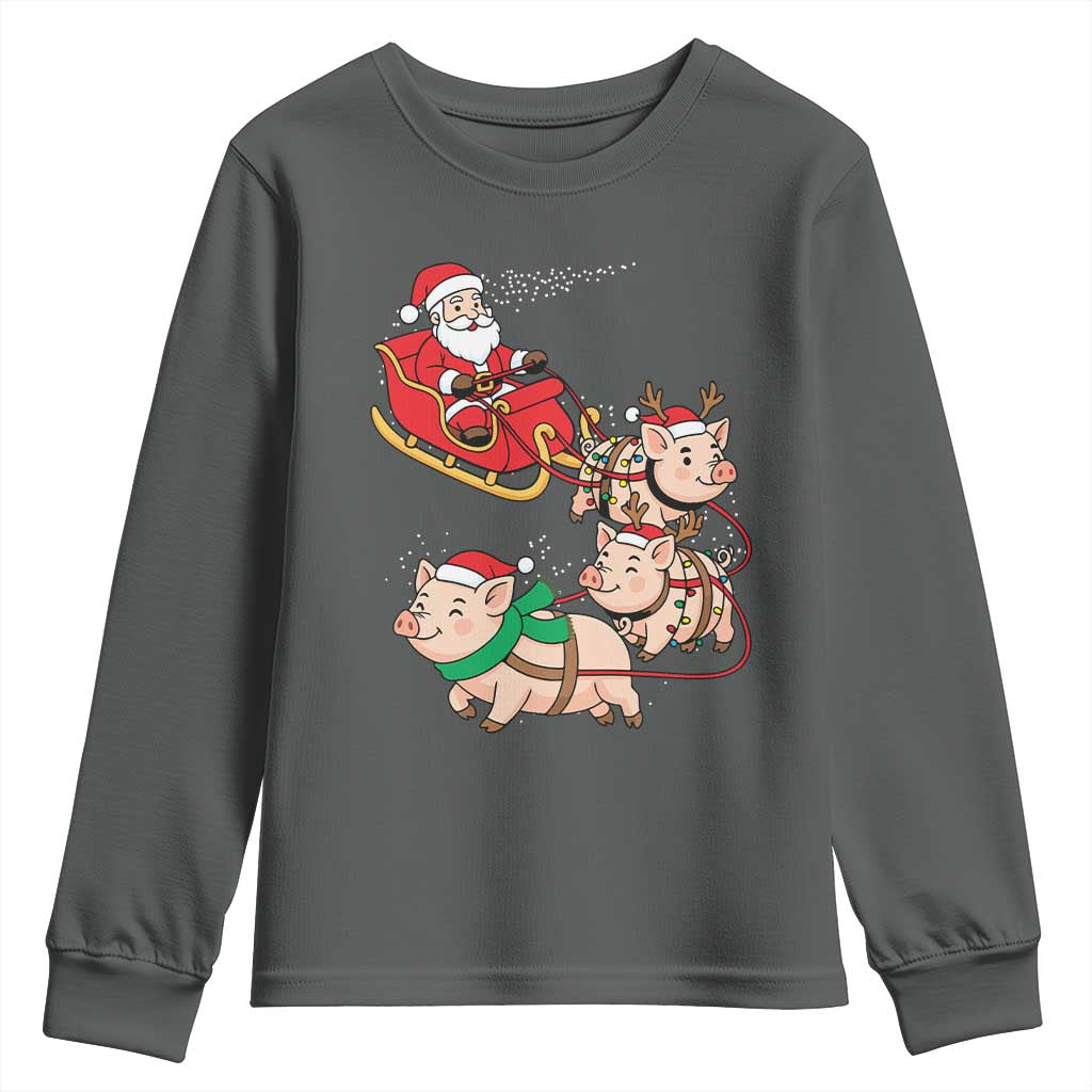 Santa Pig Sleigh Crew Youth Sweatshirt Funny Christmas Pig Lover Gift - Wonder Print Shop