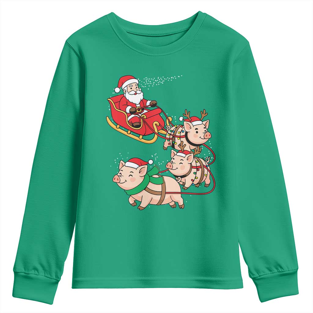 Santa Pig Sleigh Crew Youth Sweatshirt Funny Christmas Pig Lover Gift - Wonder Print Shop