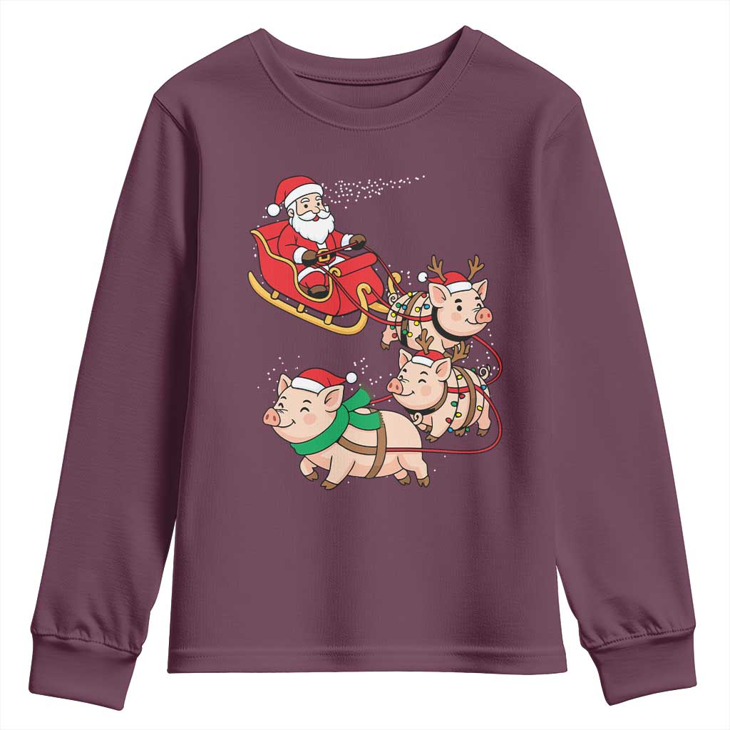 Santa Pig Sleigh Crew Youth Sweatshirt Funny Christmas Pig Lover Gift - Wonder Print Shop