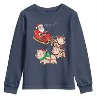 Santa Pig Sleigh Crew Youth Sweatshirt Funny Christmas Pig Lover Gift - Wonder Print Shop