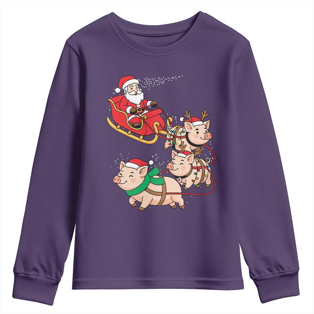 Santa Pig Sleigh Crew Youth Sweatshirt Funny Christmas Pig Lover Gift - Wonder Print Shop
