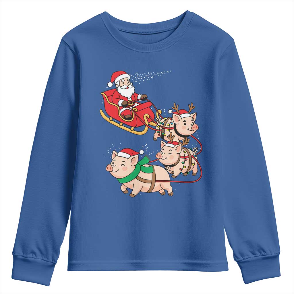 Santa Pig Sleigh Crew Youth Sweatshirt Funny Christmas Pig Lover Gift - Wonder Print Shop