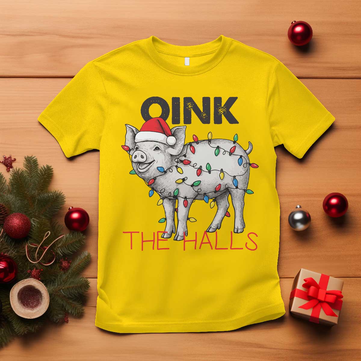 Oink The Halls T Shirt Funny Christmas Pig Lover Gift - Wonder Print Shop