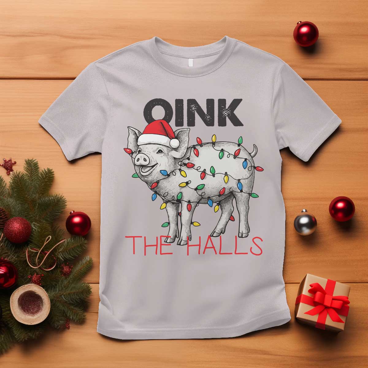 Oink The Halls T Shirt Funny Christmas Pig Lover Gift - Wonder Print Shop