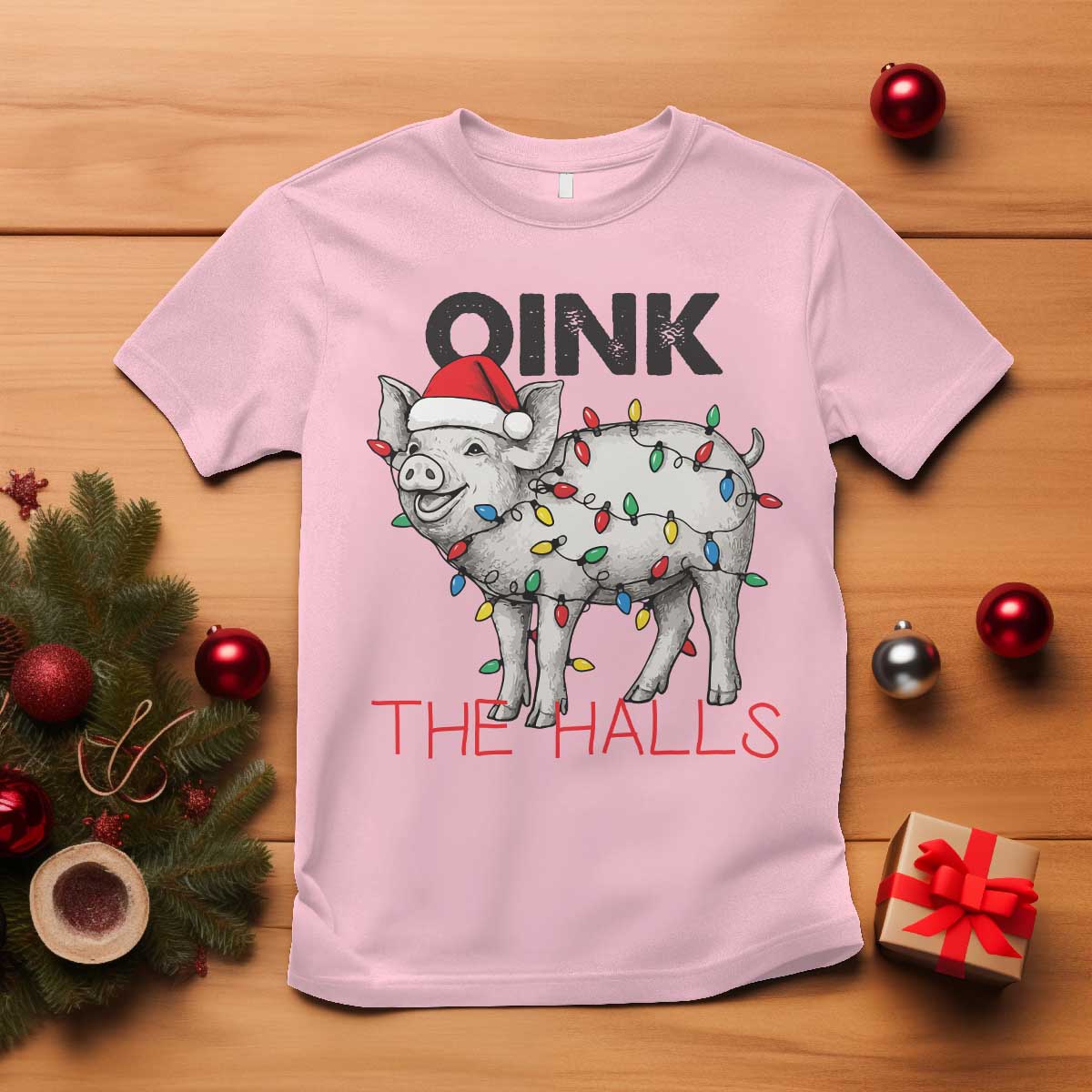 Oink The Halls T Shirt Funny Christmas Pig Lover Gift - Wonder Print Shop
