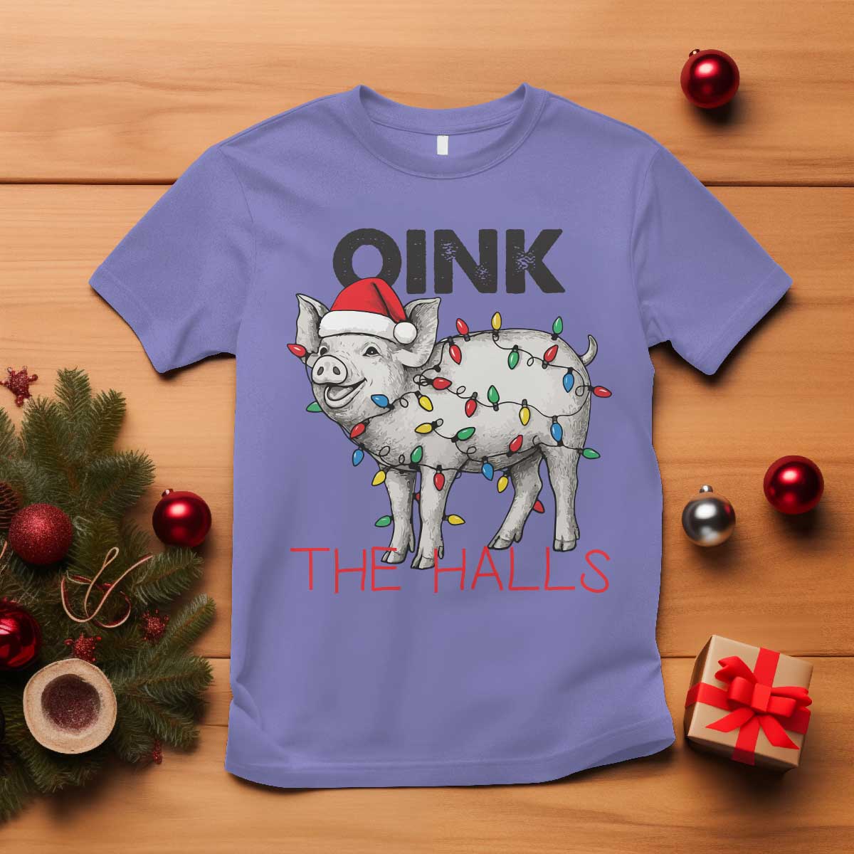 Oink The Halls T Shirt Funny Christmas Pig Lover Gift - Wonder Print Shop