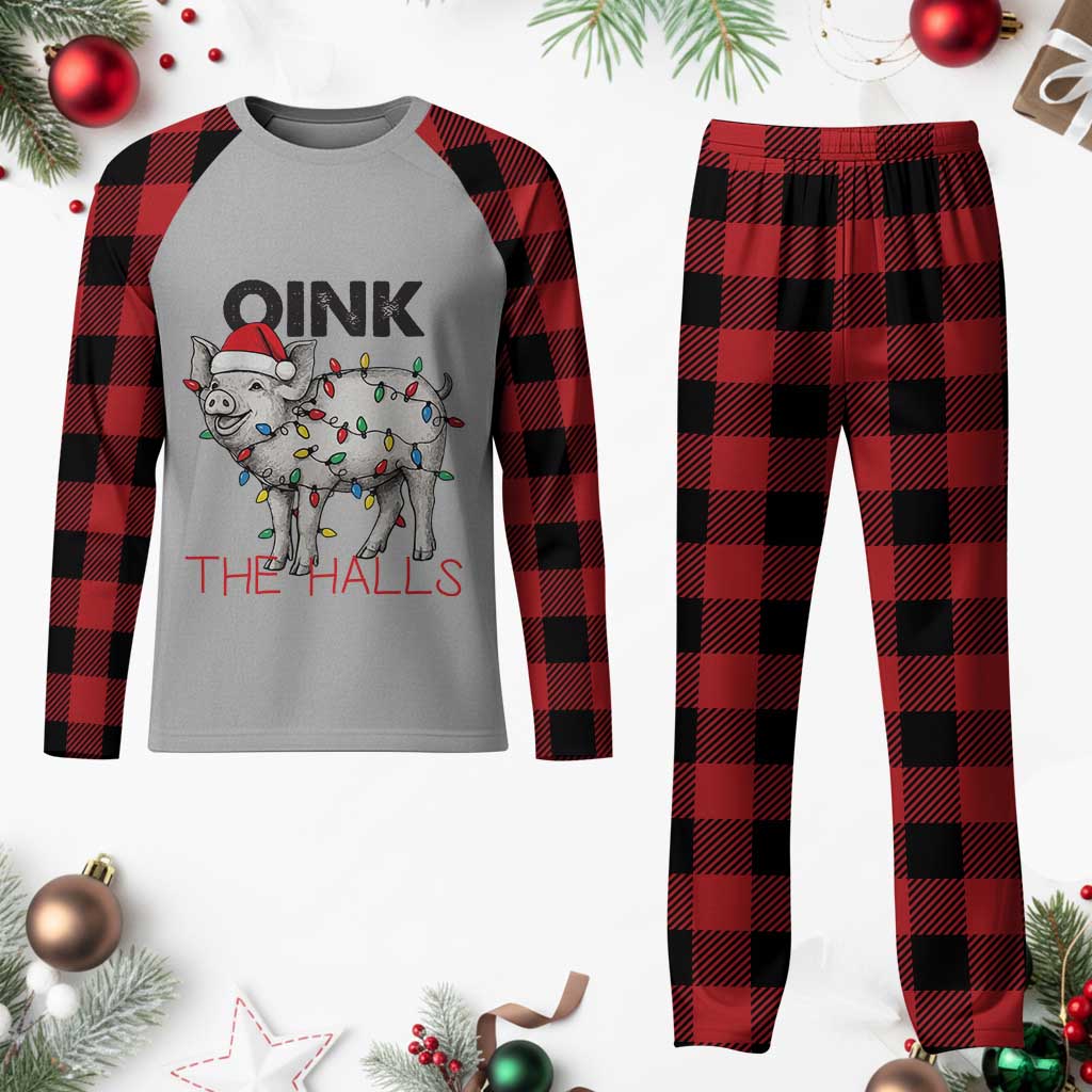 Oink The Halls Plaid Pajama Set Funny Christmas Pig Lover Gift - Wonder Print Shop