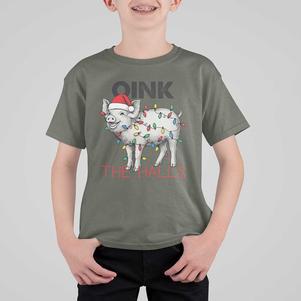 Oink The Halls T Shirt For Kid Funny Christmas Pig Lover Gift - Wonder Print Shop