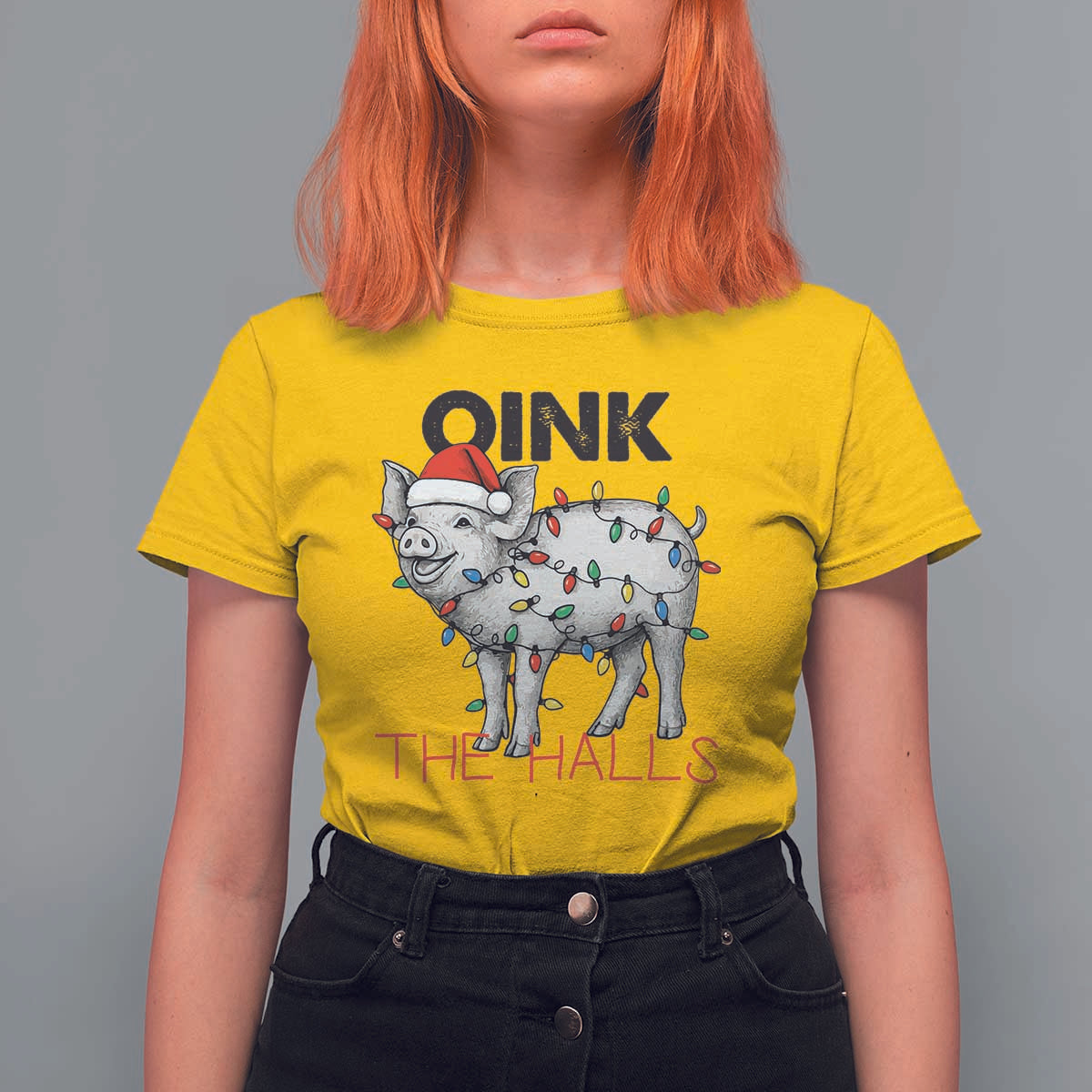 Oink The Halls T Shirt For Women Funny Christmas Pig Lover Gift - Wonder Print Shop