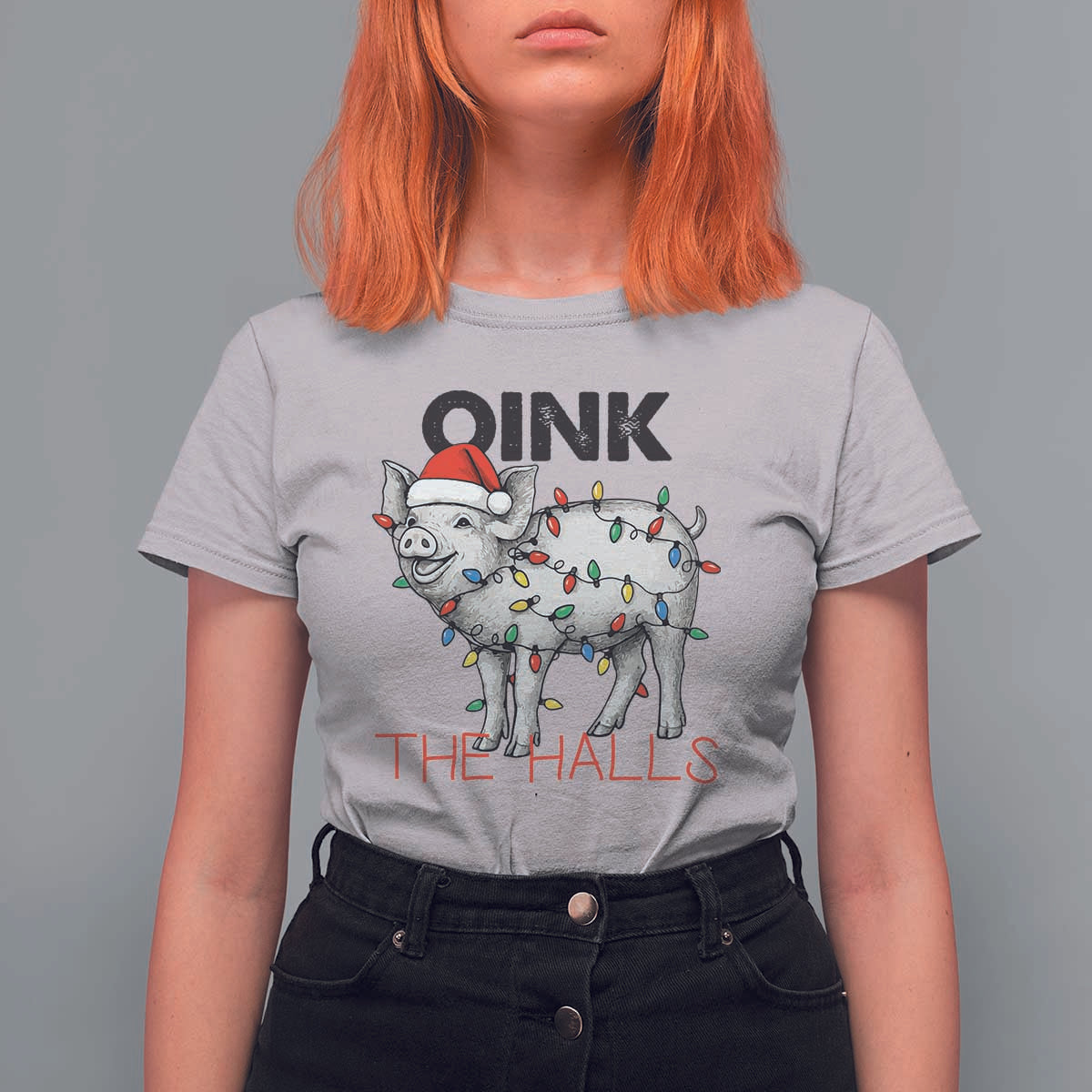 Oink The Halls T Shirt For Women Funny Christmas Pig Lover Gift - Wonder Print Shop