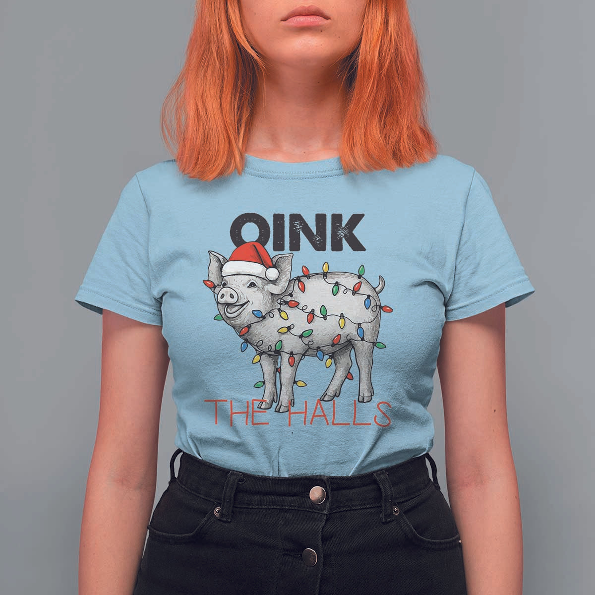 Oink The Halls T Shirt For Women Funny Christmas Pig Lover Gift - Wonder Print Shop