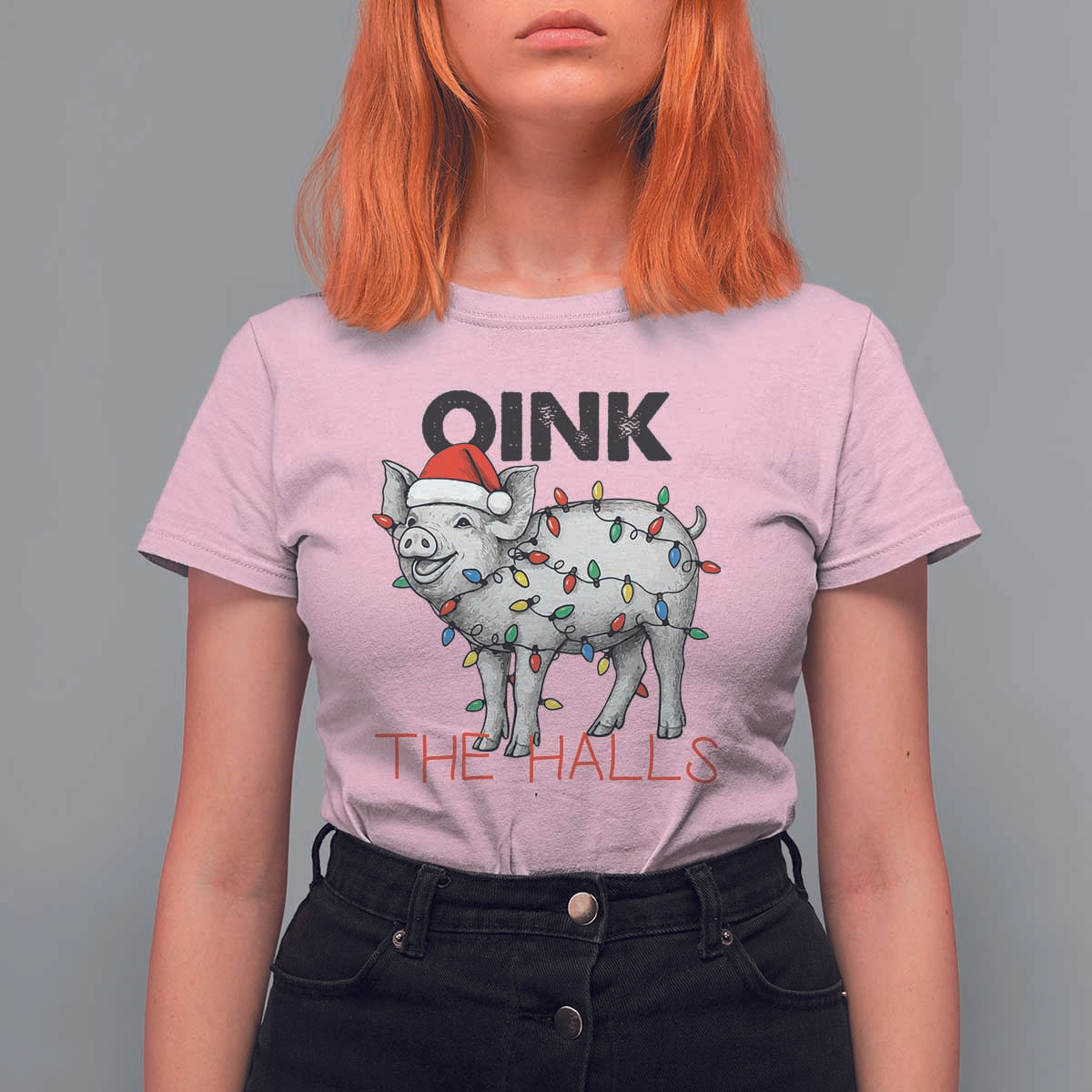 Oink The Halls T Shirt For Women Funny Christmas Pig Lover Gift - Wonder Print Shop
