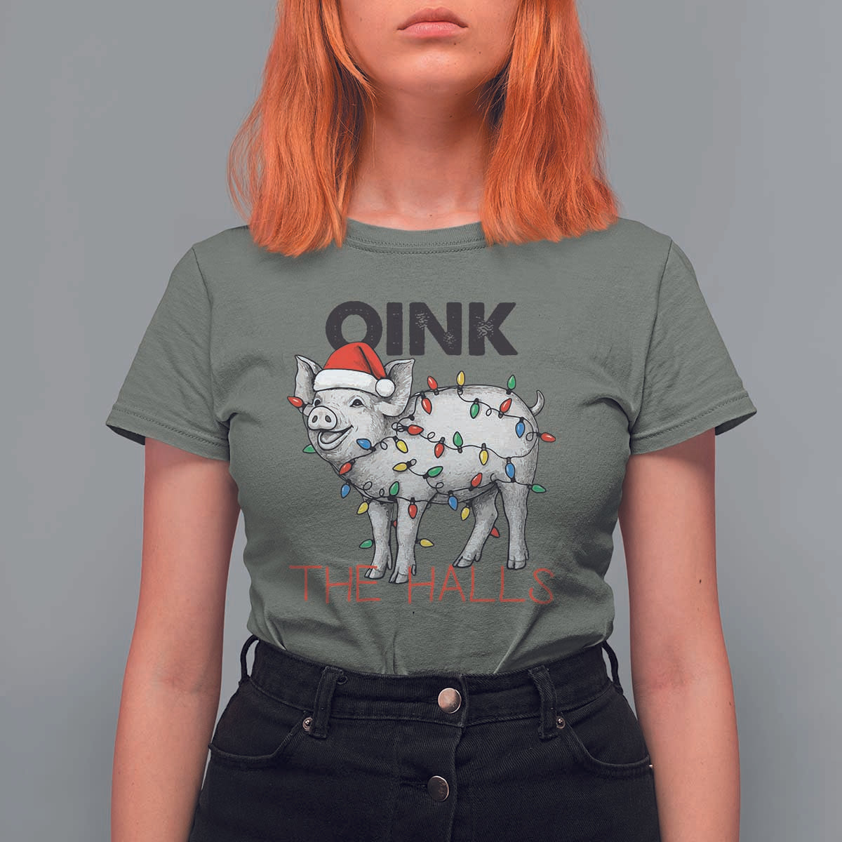 Oink The Halls T Shirt For Women Funny Christmas Pig Lover Gift - Wonder Print Shop