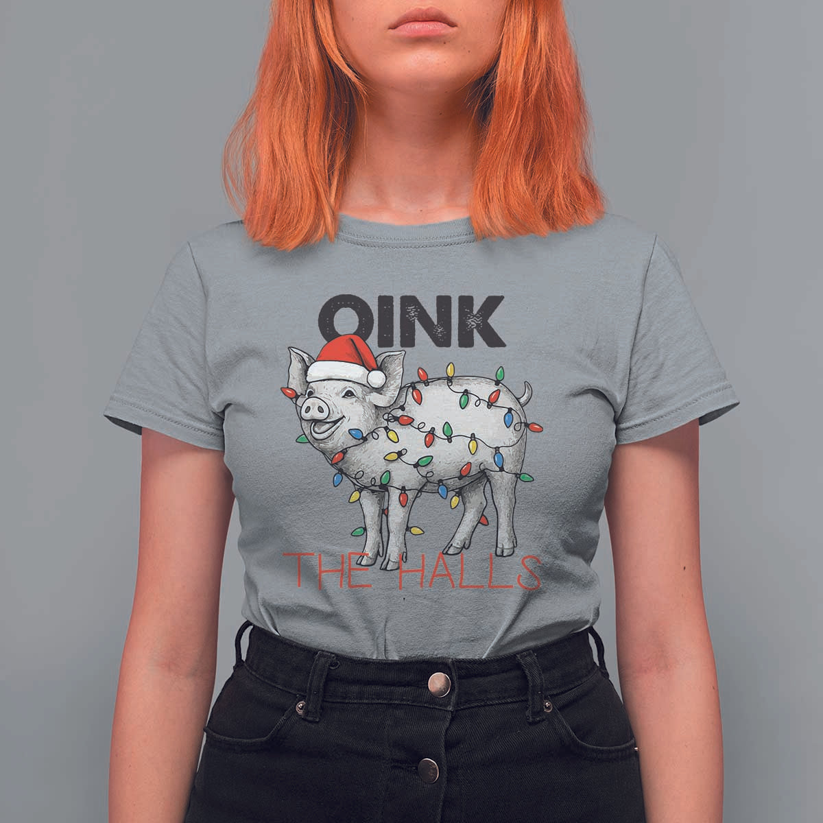 Oink The Halls T Shirt For Women Funny Christmas Pig Lover Gift - Wonder Print Shop