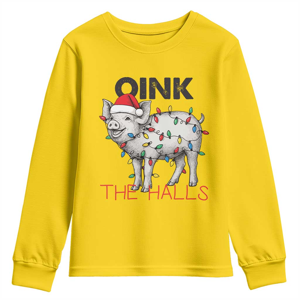 Oink The Halls Youth Sweatshirt Funny Christmas Pig Lover Gift - Wonder Print Shop