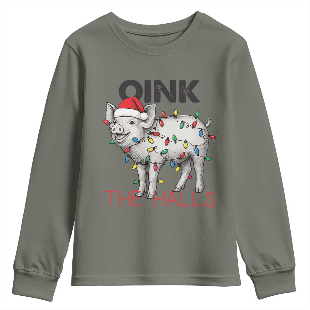 Oink The Halls Youth Sweatshirt Funny Christmas Pig Lover Gift - Wonder Print Shop