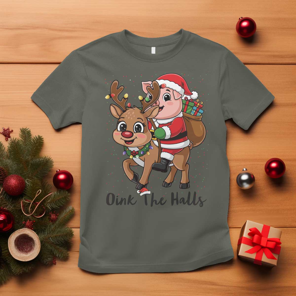 Oink The Halls T Shirt Pig Christmas Farm Life Gift - Wonder Print Shop