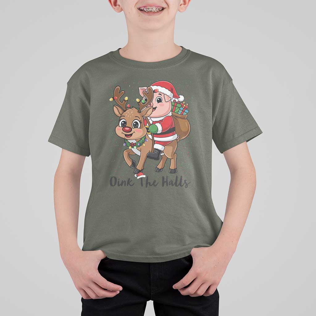 Oink The Halls T Shirt For Kid Pig Christmas Farm Life Gift - Wonder Print Shop
