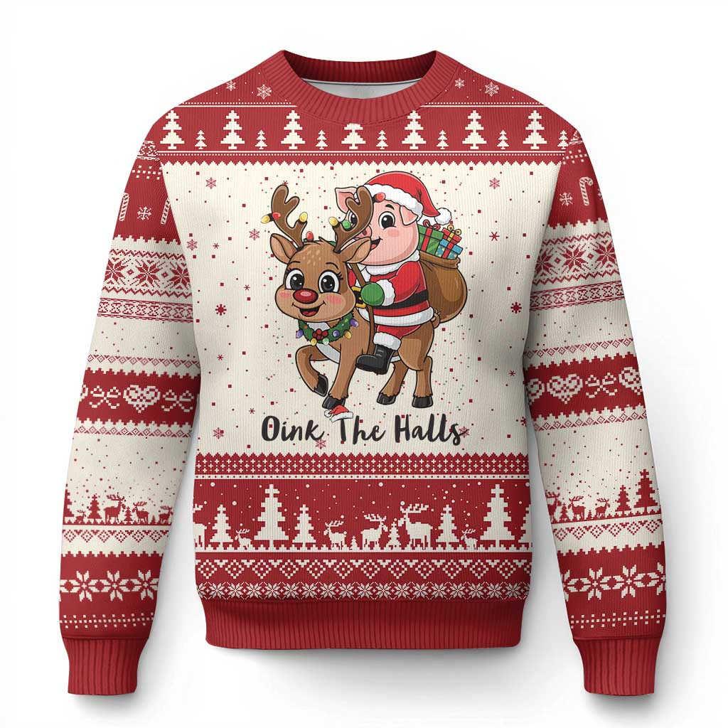 Oink The Halls Ugly Christmas Sweater Pig Xmas Farm Life Gift - Wonder Print Shop