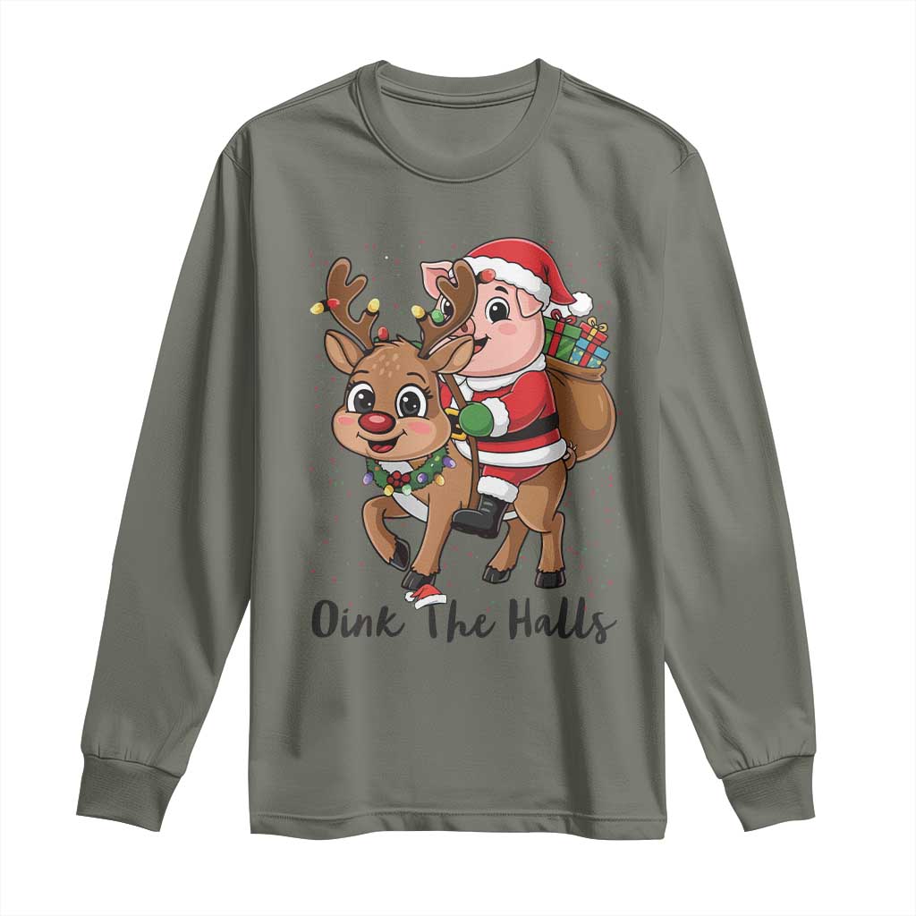 Oink The Halls Long Sleeve Shirt Pig Christmas Farm Life Gift - Wonder Print Shop