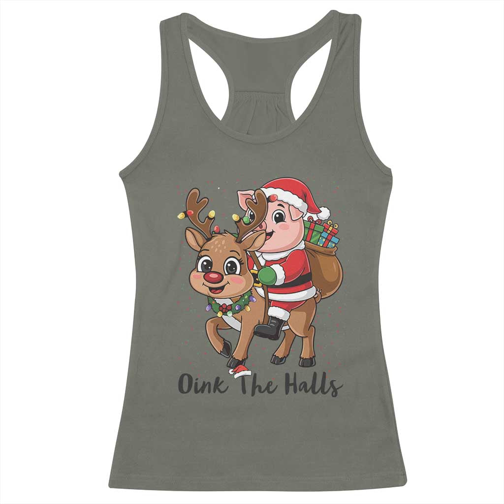 Oink The Halls Racerback Tank Top Pig Christmas Farm Life Gift - Wonder Print Shop
