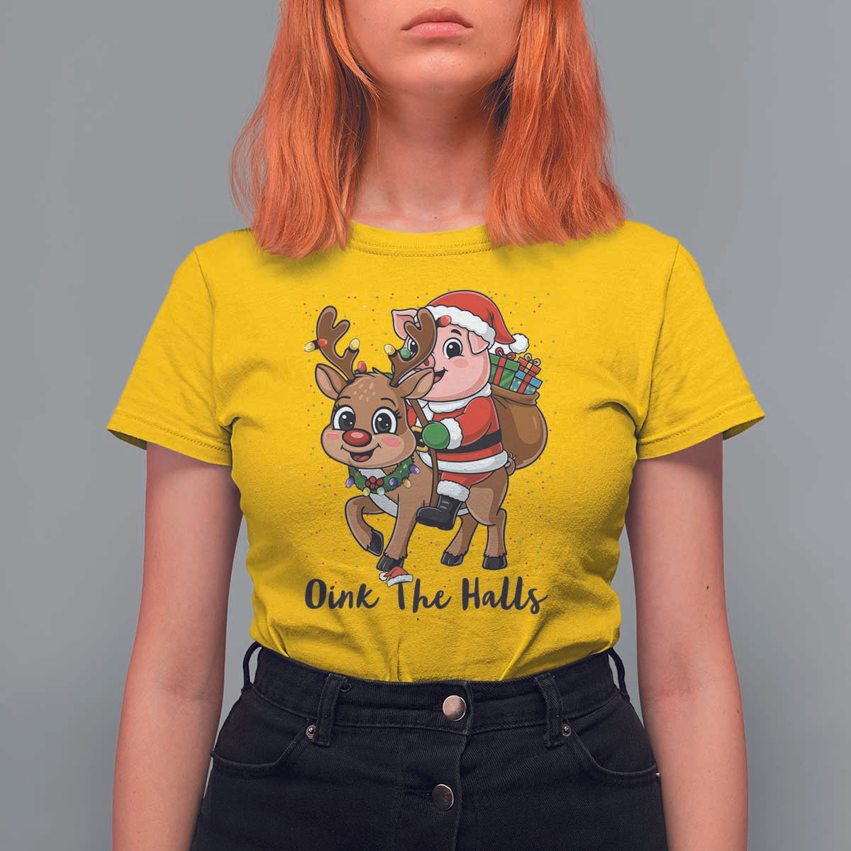 Oink The Halls T Shirt For Women Pig Christmas Farm Life Gift - Wonder Print Shop