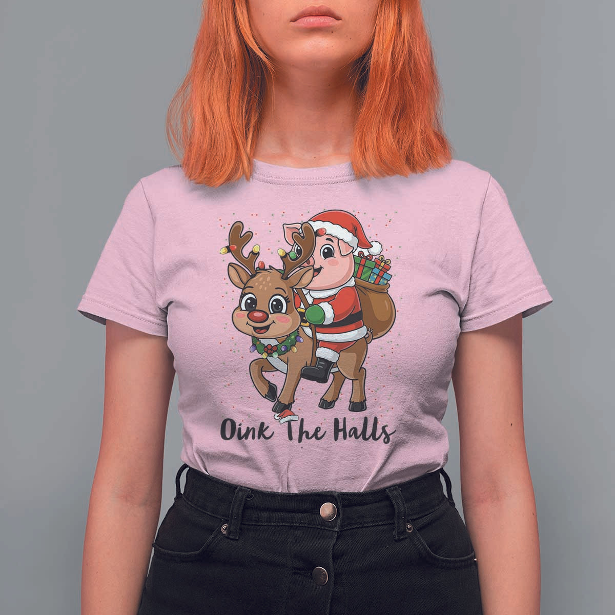 Oink The Halls T Shirt For Women Pig Christmas Farm Life Gift - Wonder Print Shop