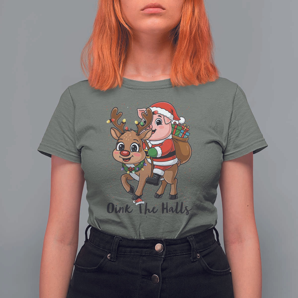 Oink The Halls T Shirt For Women Pig Christmas Farm Life Gift - Wonder Print Shop