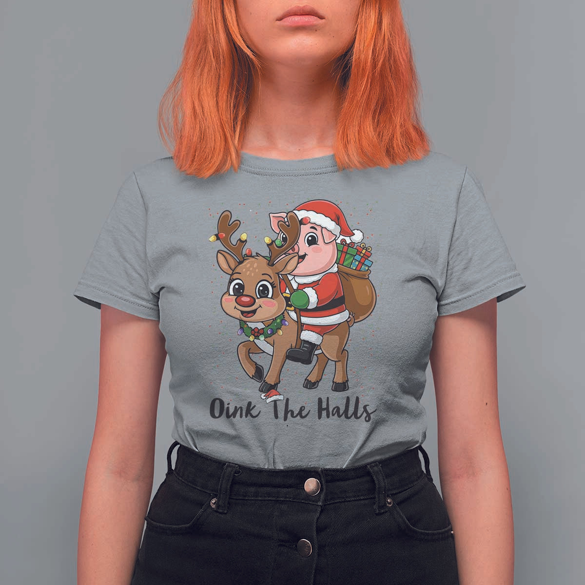 Oink The Halls T Shirt For Women Pig Christmas Farm Life Gift - Wonder Print Shop