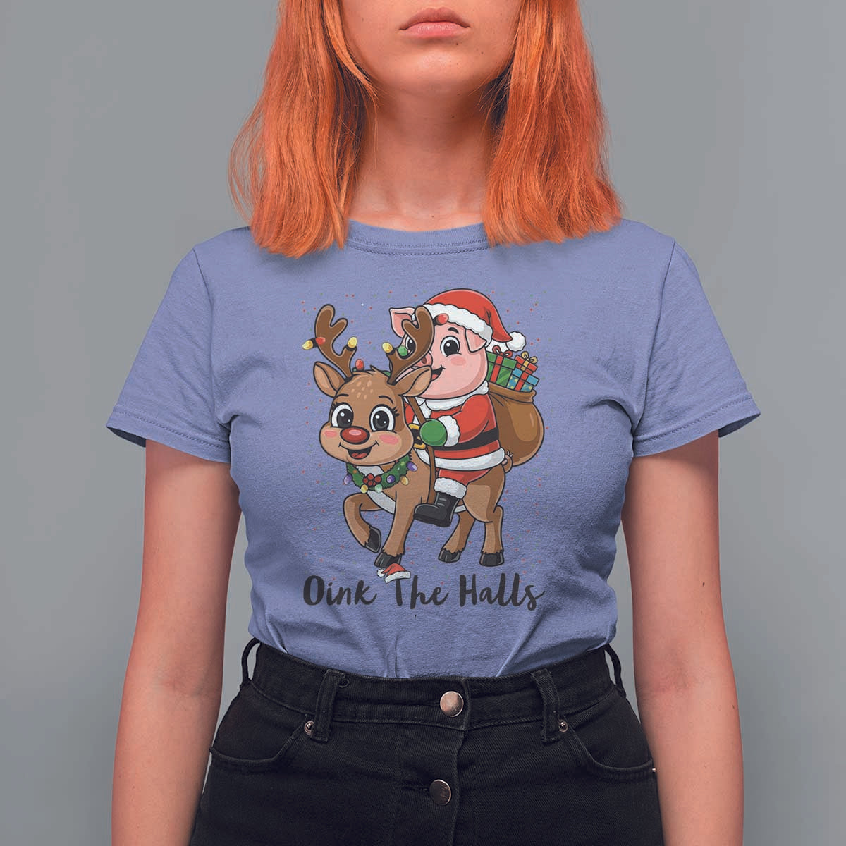 Oink The Halls T Shirt For Women Pig Christmas Farm Life Gift - Wonder Print Shop