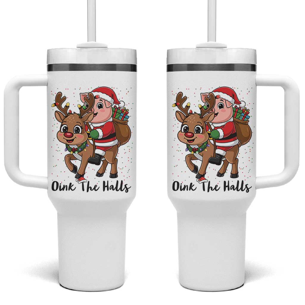Oink The Halls Tumbler With Handle Pig Christmas Farm Life Gift - Wonder Print Shop