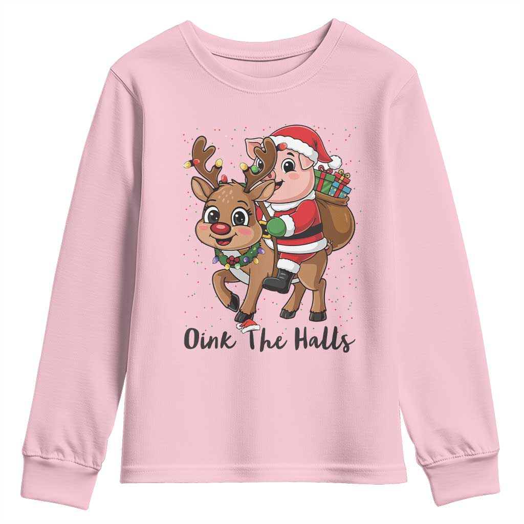 Oink The Halls Youth Sweatshirt Pig Christmas Farm Life Gift - Wonder Print Shop