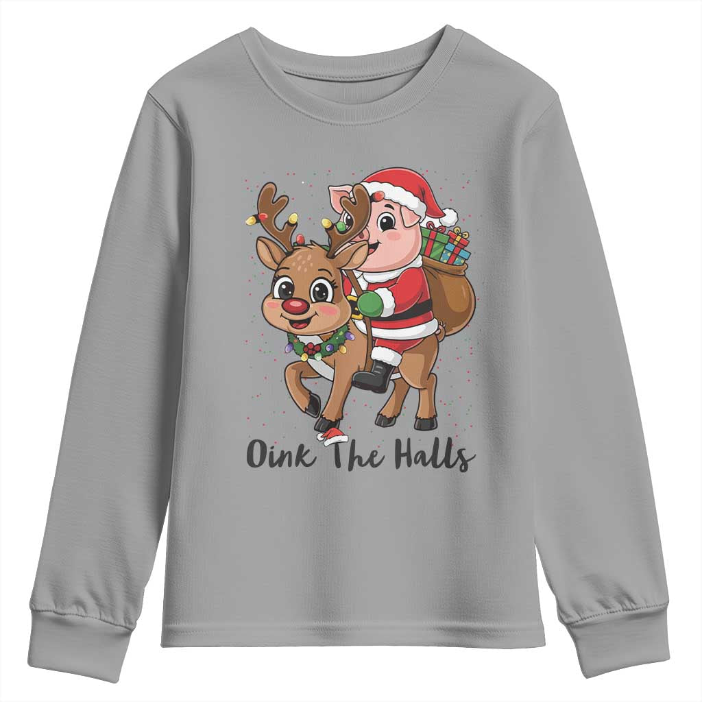 Oink The Halls Youth Sweatshirt Pig Christmas Farm Life Gift - Wonder Print Shop