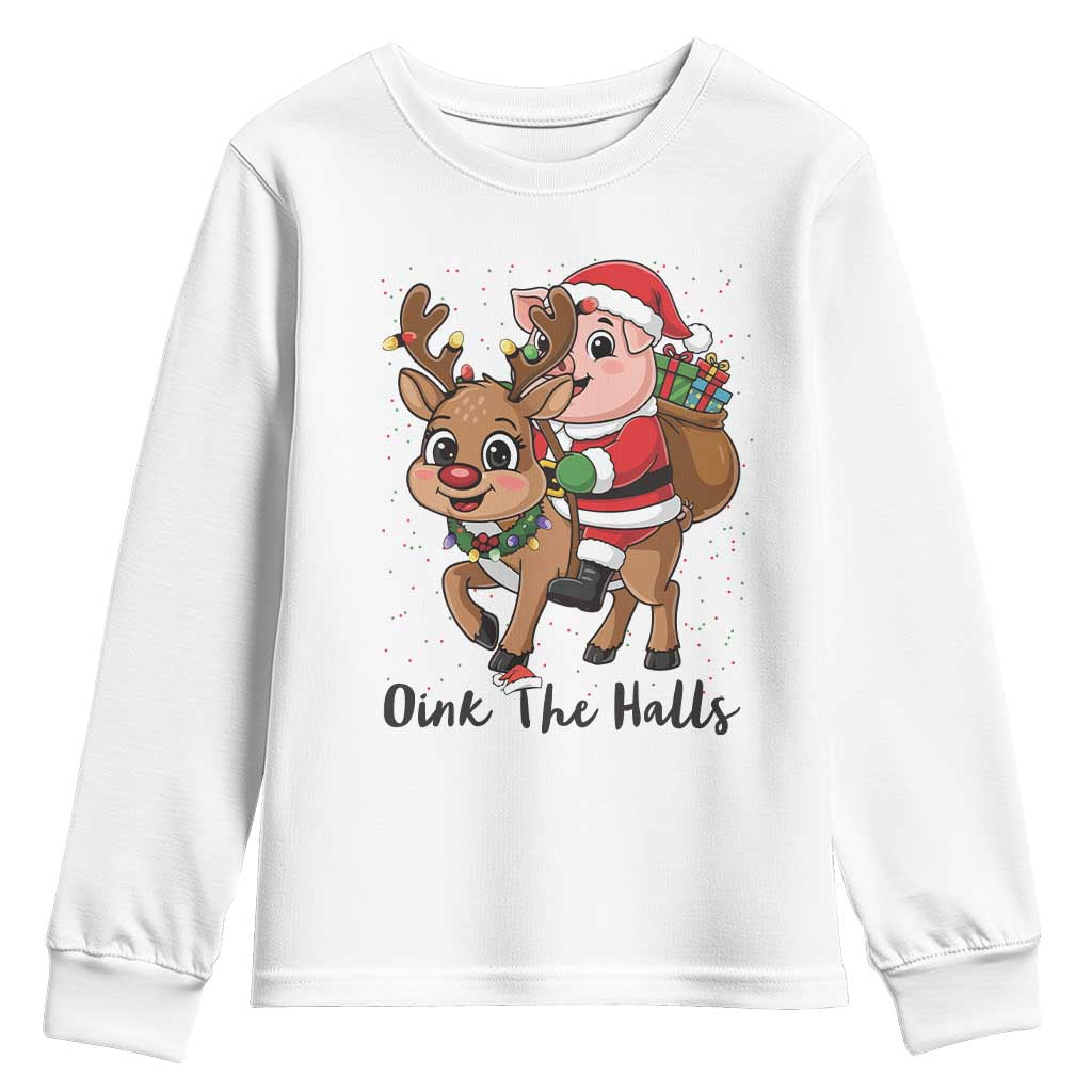 Oink The Halls Youth Sweatshirt Pig Christmas Farm Life Gift - Wonder Print Shop