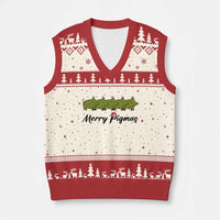 Merry Pigmas V-Neck Knit Sweater Vest Holiday Gift For Pig Lovers - Wonder Print Shop
