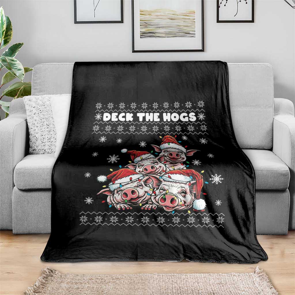 Deck The Hogs Ugly Christmas Sweater Throw Blanket Pig Lover Gift - Wonder Print Shop