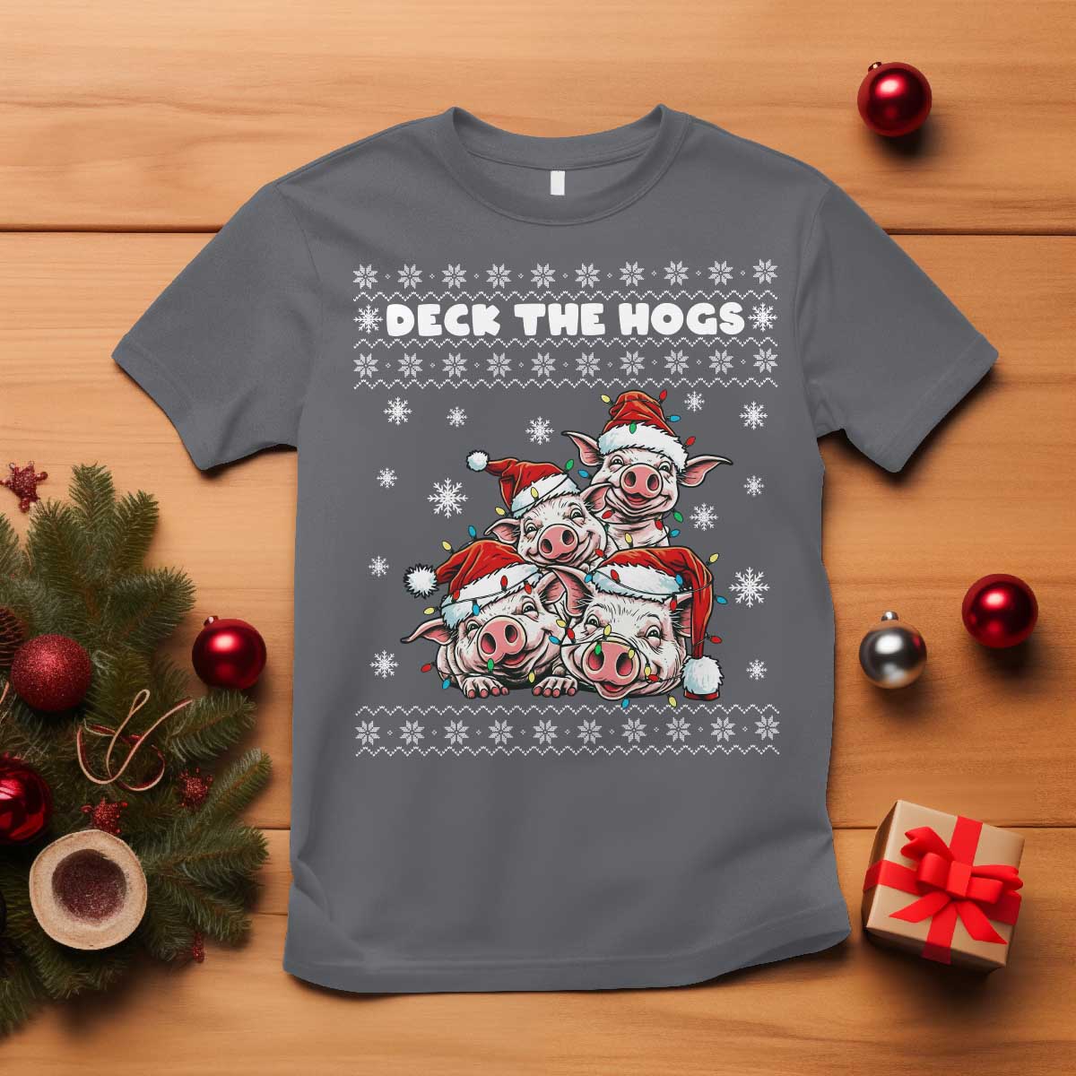 Deck The Hogs Ugly Christmas Sweater T Shirt Pig Lover Gift - Wonder Print Shop