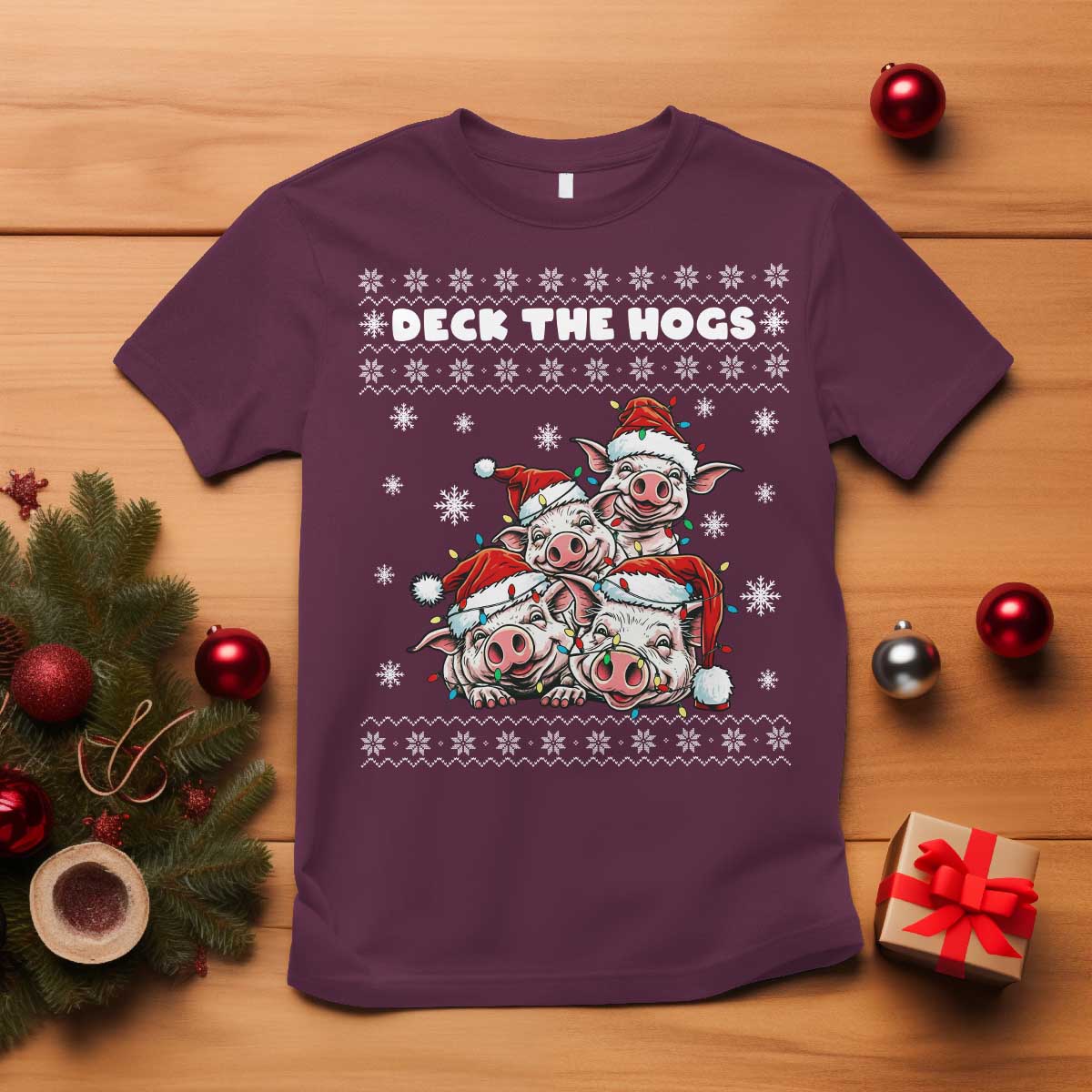 Deck The Hogs Ugly Christmas Sweater T Shirt Pig Lover Gift - Wonder Print Shop
