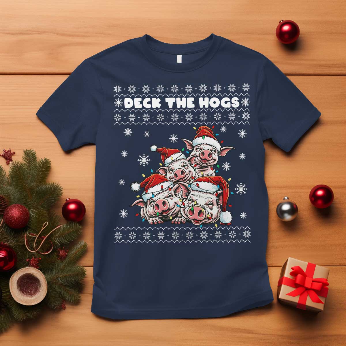 Deck The Hogs Ugly Christmas Sweater T Shirt Pig Lover Gift - Wonder Print Shop