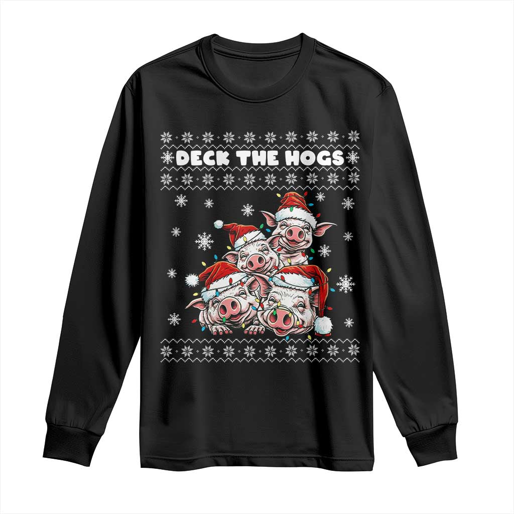 Deck The Hogs Ugly Christmas Sweater Long Sleeve Shirt Pig Lover Gift - Wonder Print Shop
