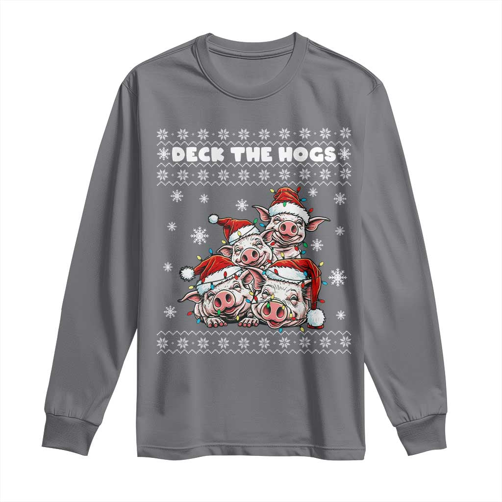 Deck The Hogs Ugly Christmas Sweater Long Sleeve Shirt Pig Lover Gift - Wonder Print Shop