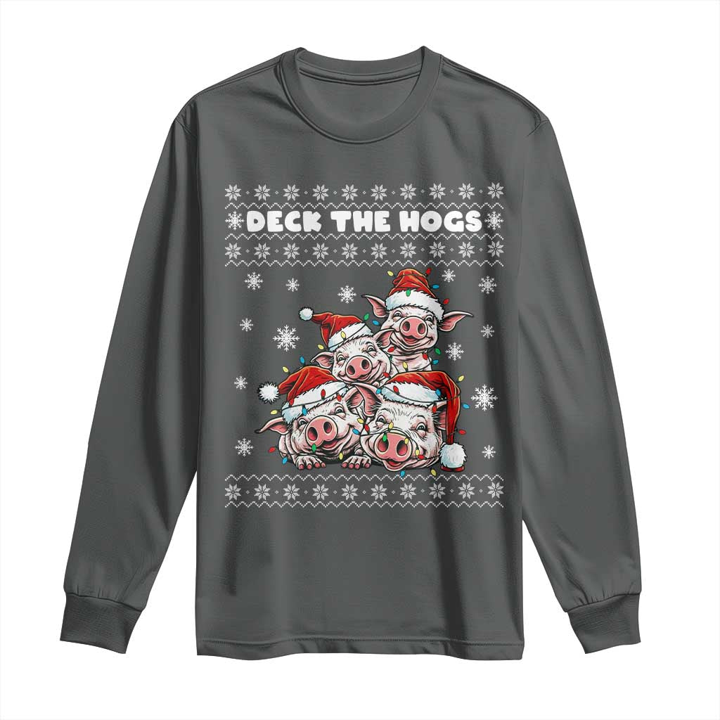 Deck The Hogs Ugly Christmas Sweater Long Sleeve Shirt Pig Lover Gift - Wonder Print Shop