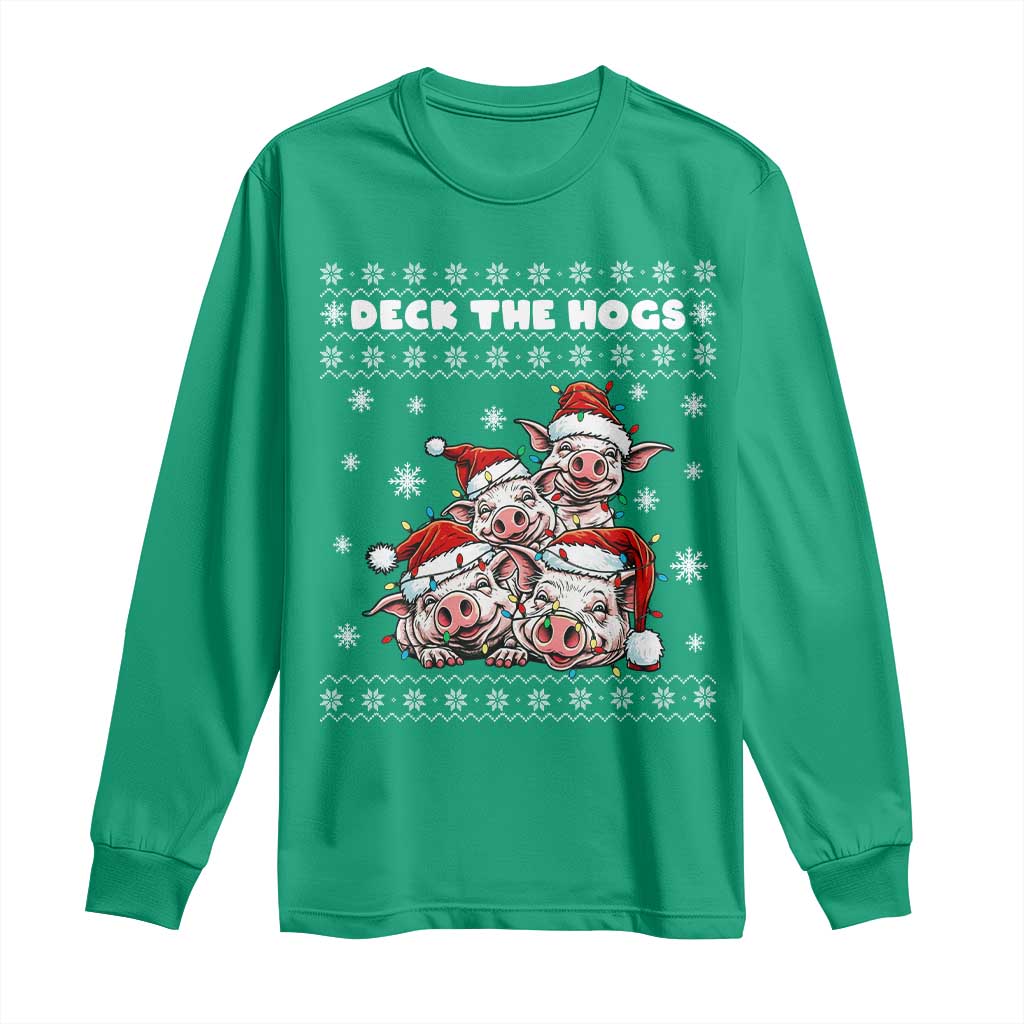 Deck The Hogs Ugly Christmas Sweater Long Sleeve Shirt Pig Lover Gift - Wonder Print Shop