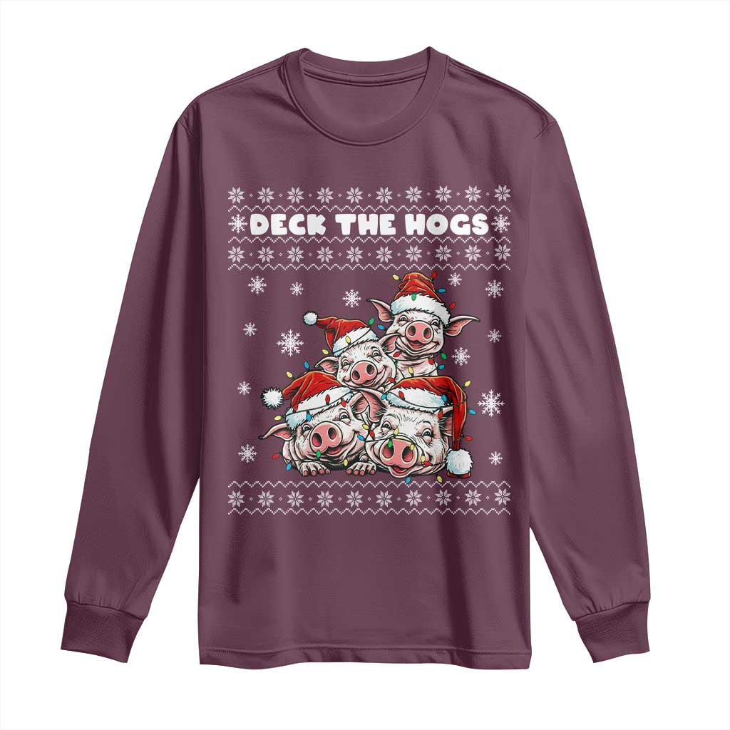 Deck The Hogs Ugly Christmas Sweater Long Sleeve Shirt Pig Lover Gift - Wonder Print Shop