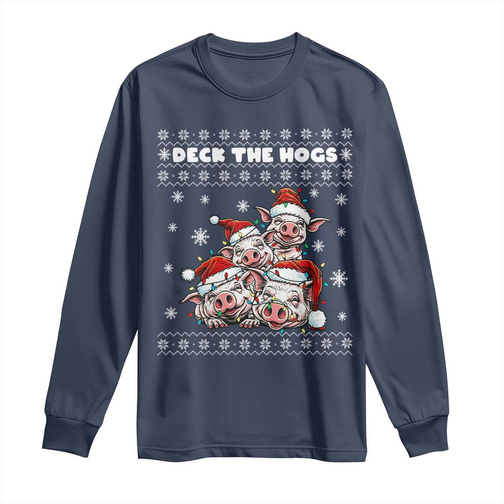 Deck The Hogs Ugly Christmas Sweater Long Sleeve Shirt Pig Lover Gift - Wonder Print Shop