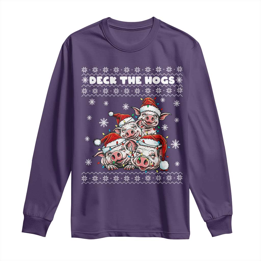 Deck The Hogs Ugly Christmas Sweater Long Sleeve Shirt Pig Lover Gift - Wonder Print Shop