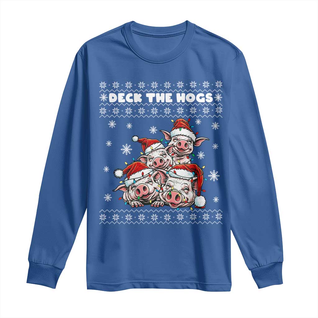 Deck The Hogs Ugly Christmas Sweater Long Sleeve Shirt Pig Lover Gift - Wonder Print Shop