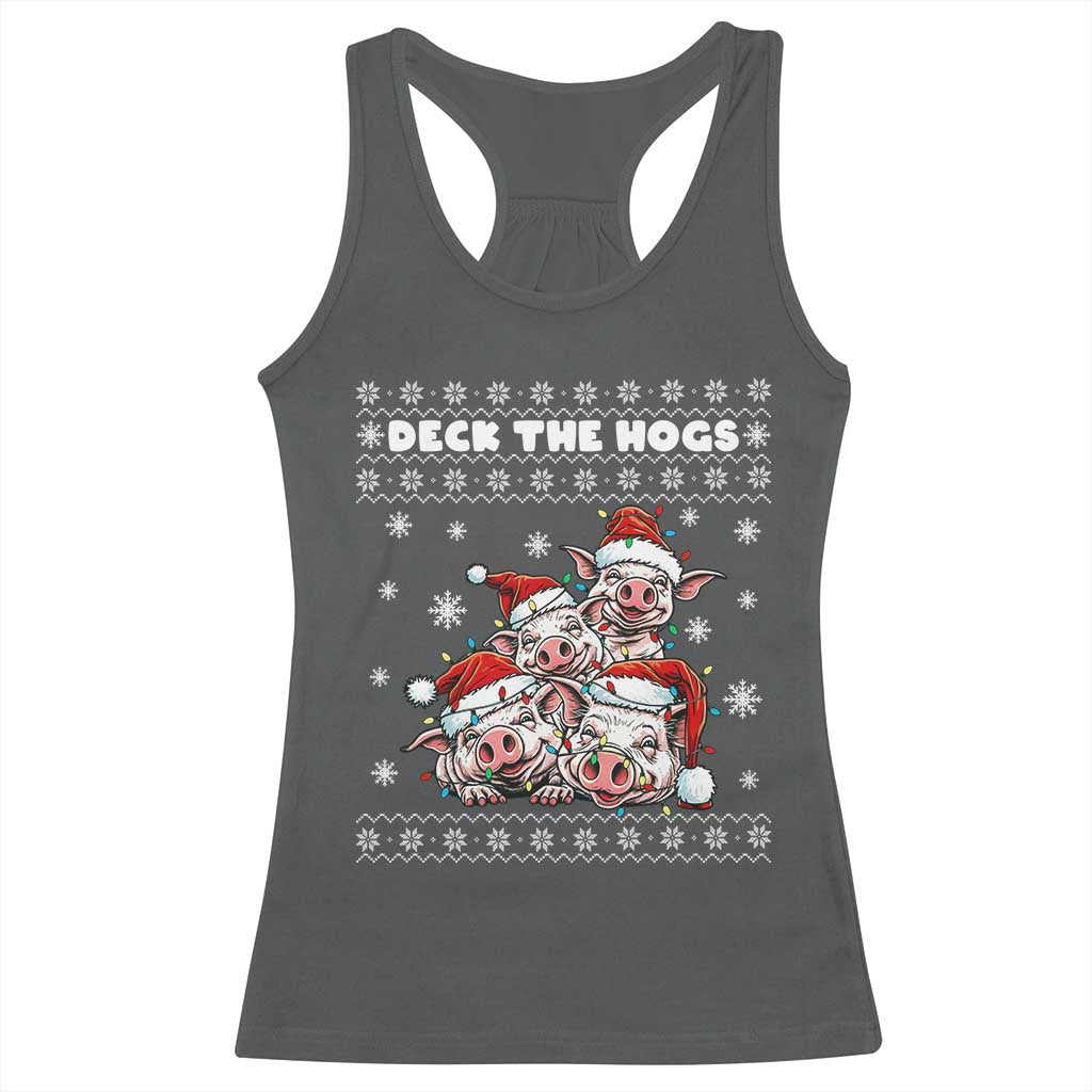 Deck The Hogs Ugly Christmas Sweater Racerback Tank Top Pig Lover Gift - Wonder Print Shop