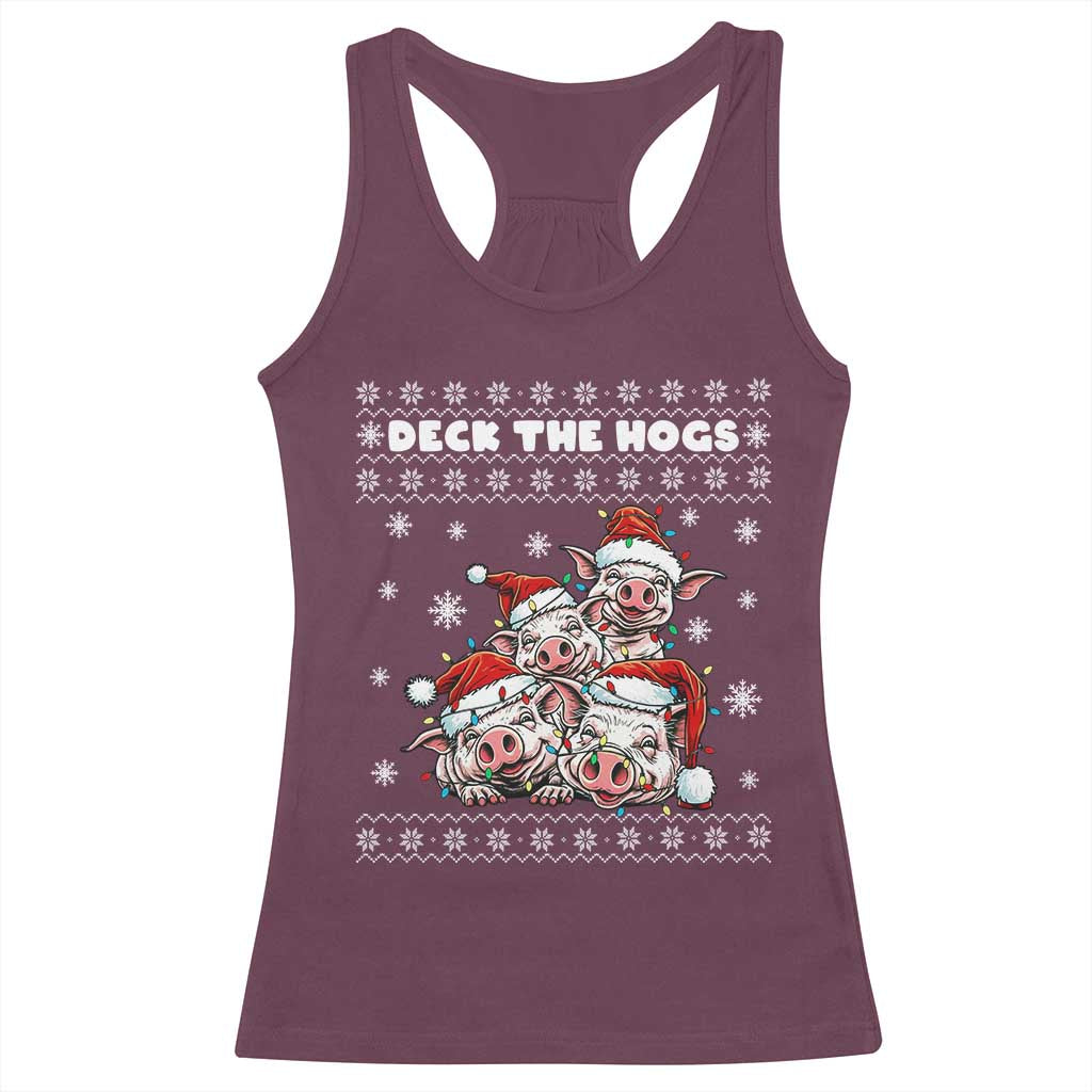 Deck The Hogs Ugly Christmas Sweater Racerback Tank Top Pig Lover Gift - Wonder Print Shop