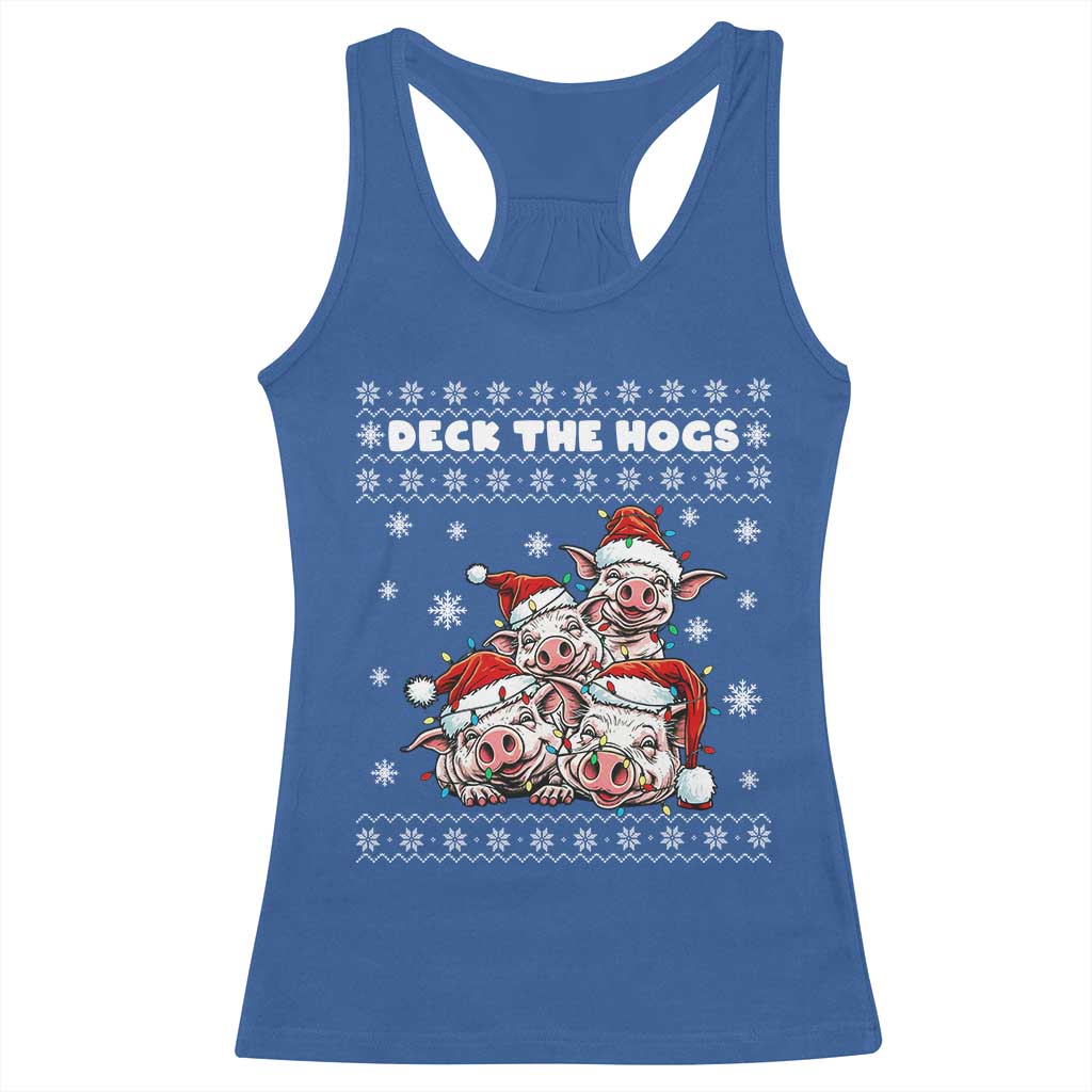 Deck The Hogs Ugly Christmas Sweater Racerback Tank Top Pig Lover Gift - Wonder Print Shop